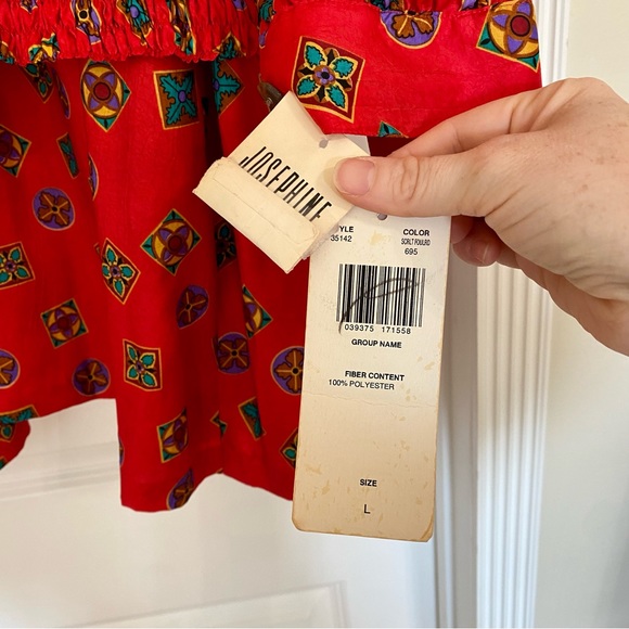 Vintage 80s Two Piece Skirt & Top Set Red Printed Medallion Design Large - NWT - Picture 5 of 11